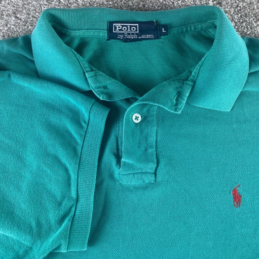 Polo Ralph Lauren Mens Large Green Cotton Polo Shirt Made in USA Red Pony Preppy